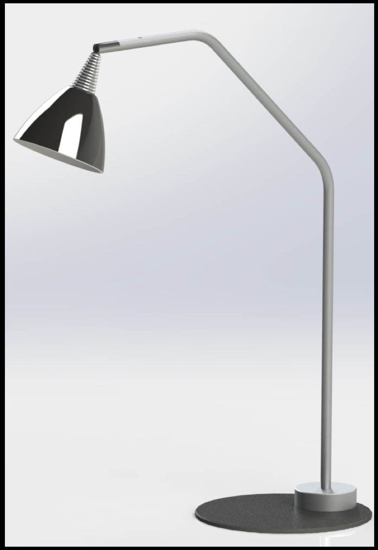 Piccolo desk lamp in black and grey color with black glass